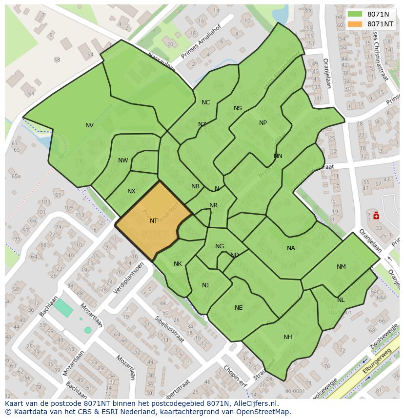 Afbeelding van het postcodegebied 8071 NT op de kaart.