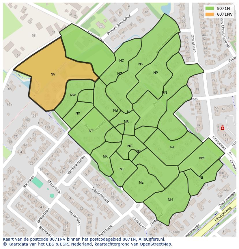 Afbeelding van het postcodegebied 8071 NV op de kaart.
