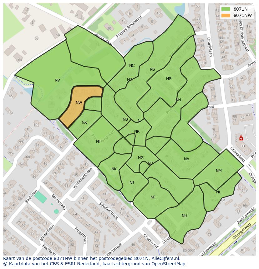 Afbeelding van het postcodegebied 8071 NW op de kaart.