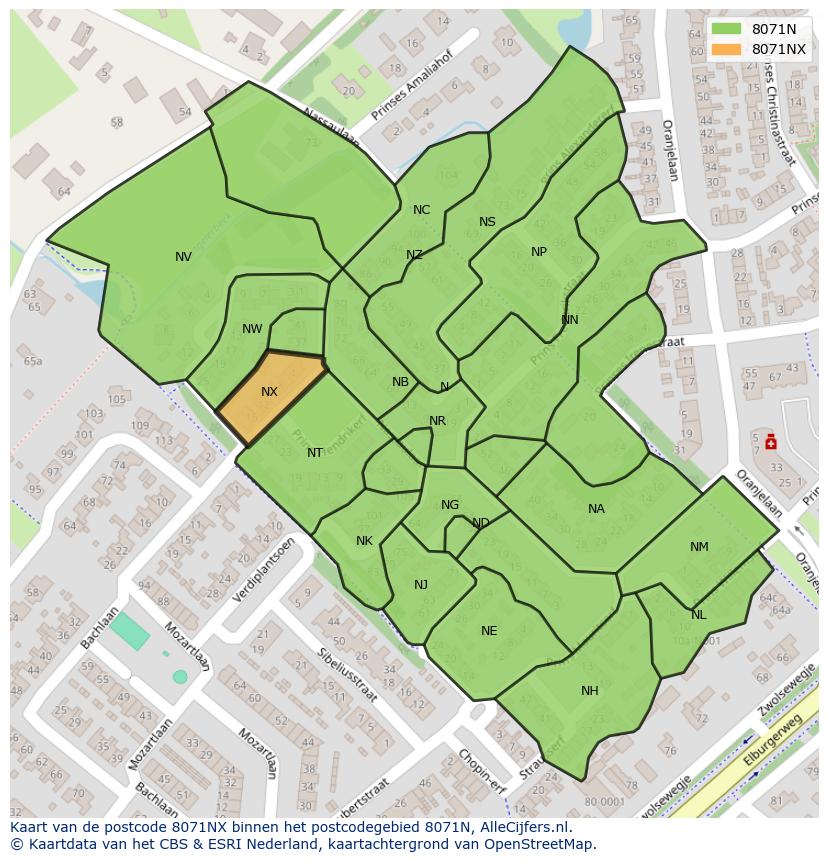 Afbeelding van het postcodegebied 8071 NX op de kaart.