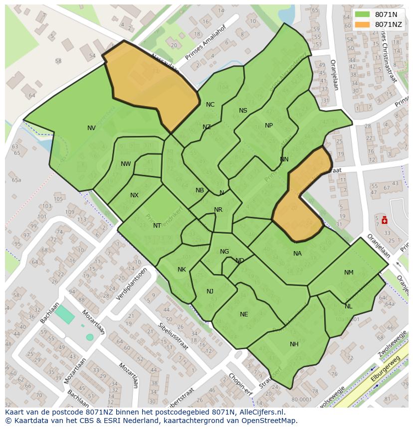 Afbeelding van het postcodegebied 8071 NZ op de kaart.