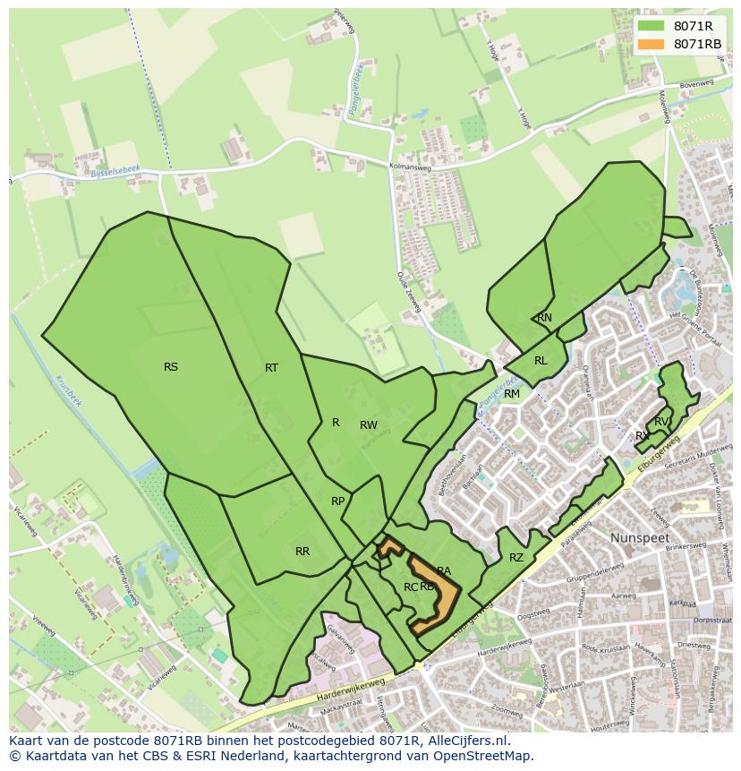 Afbeelding van het postcodegebied 8071 RB op de kaart.