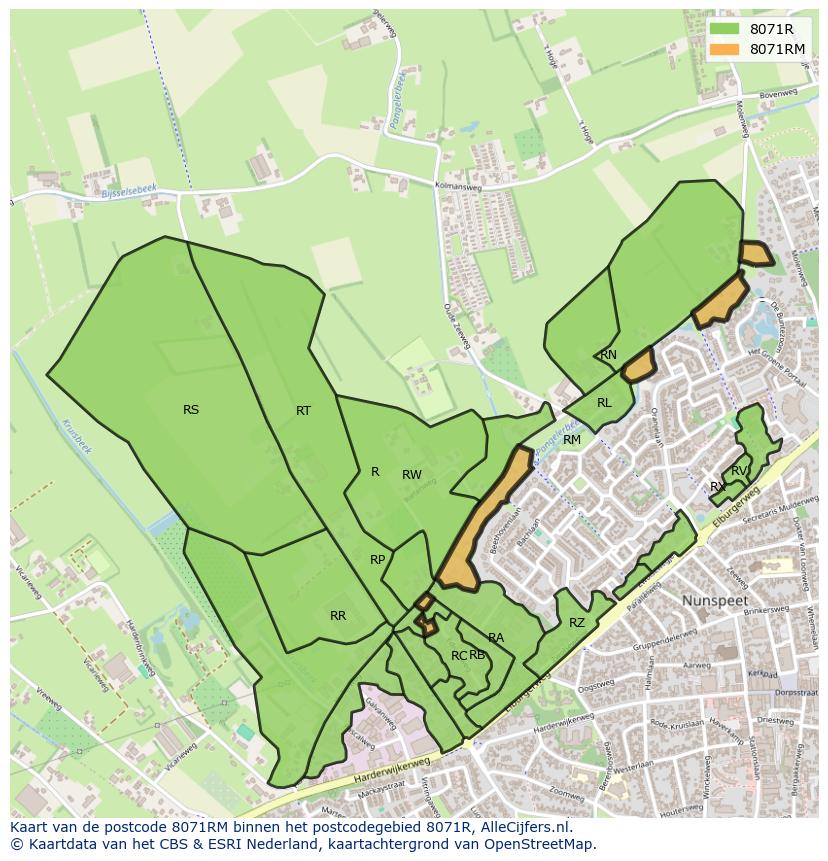 Afbeelding van het postcodegebied 8071 RM op de kaart.