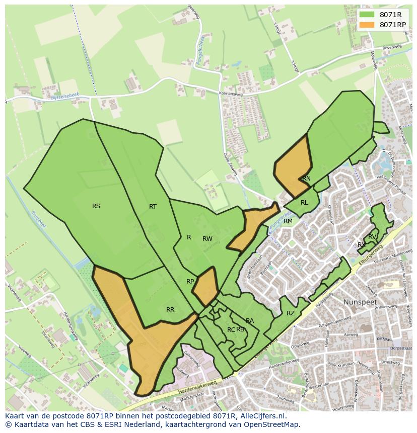 Afbeelding van het postcodegebied 8071 RP op de kaart.
