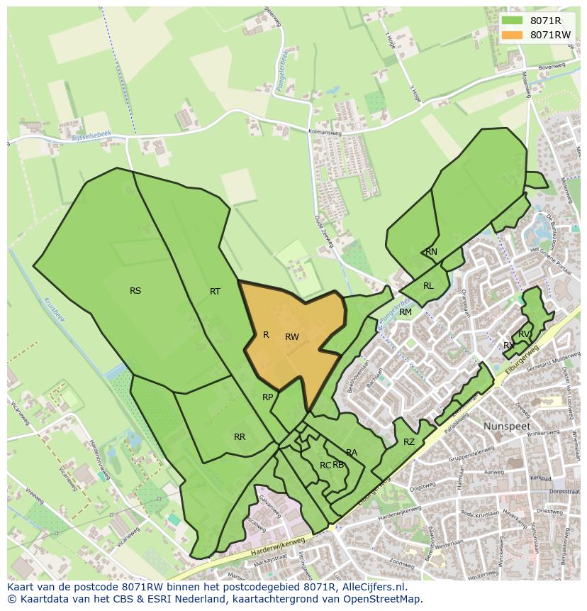 Afbeelding van het postcodegebied 8071 RW op de kaart.