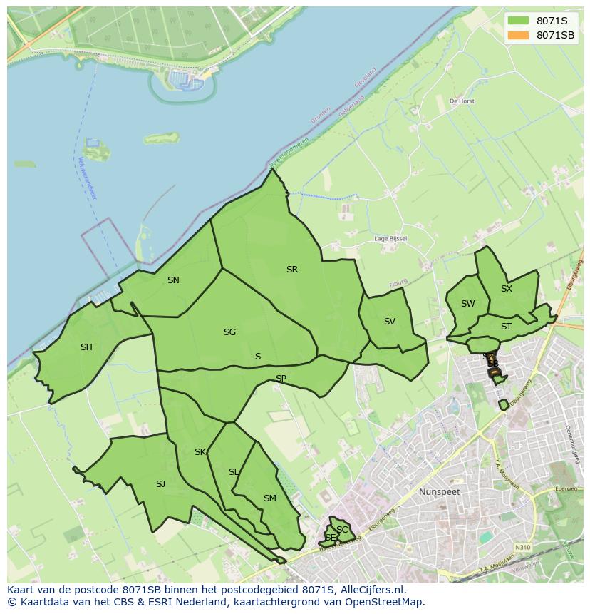 Afbeelding van het postcodegebied 8071 SB op de kaart.