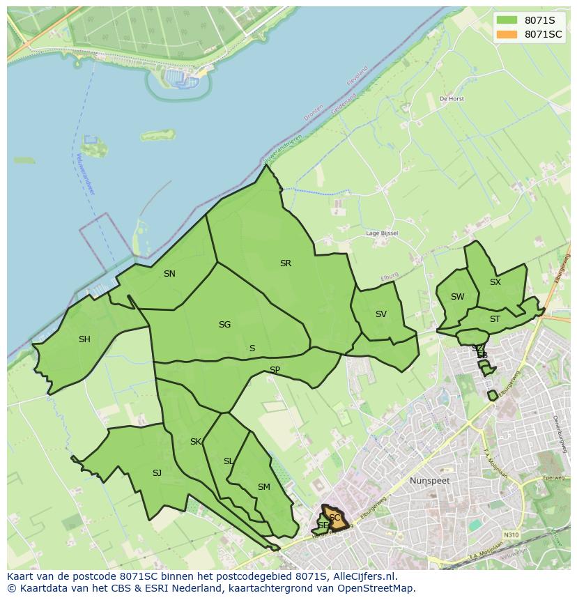Afbeelding van het postcodegebied 8071 SC op de kaart.