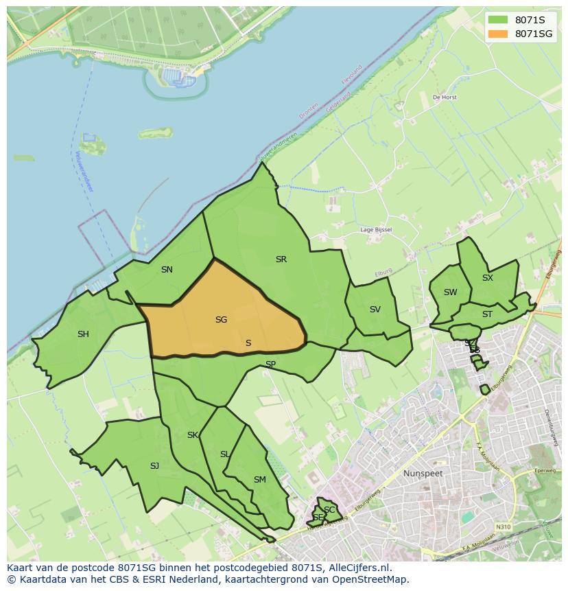 Afbeelding van het postcodegebied 8071 SG op de kaart.