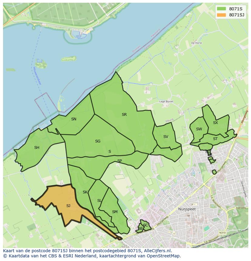 Afbeelding van het postcodegebied 8071 SJ op de kaart.