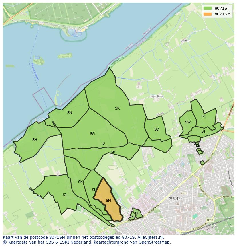 Afbeelding van het postcodegebied 8071 SM op de kaart.