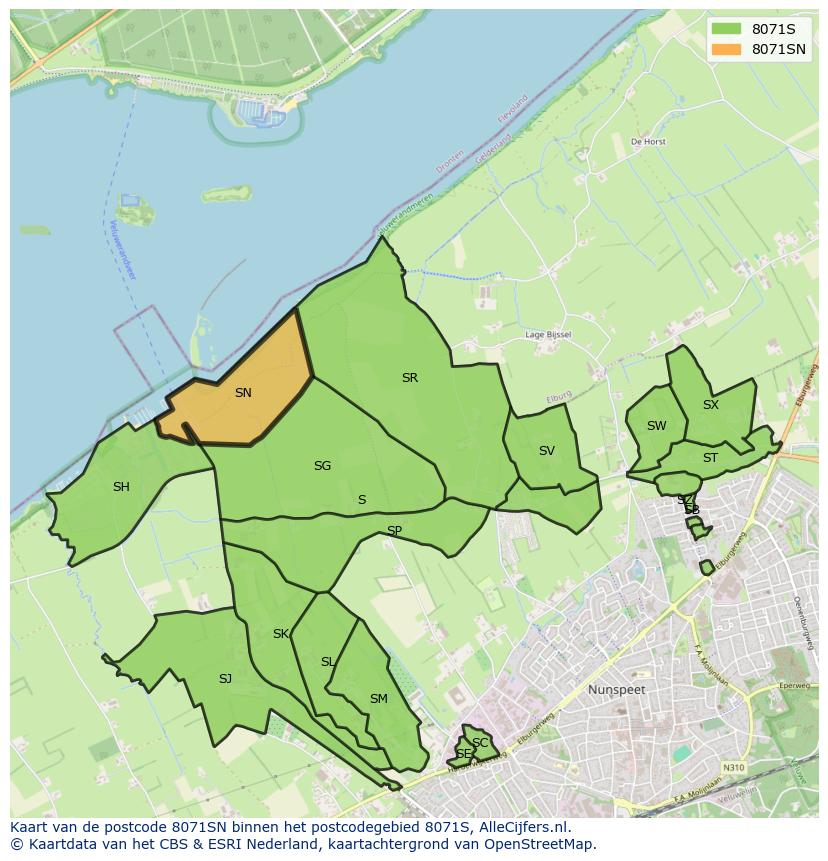 Afbeelding van het postcodegebied 8071 SN op de kaart.