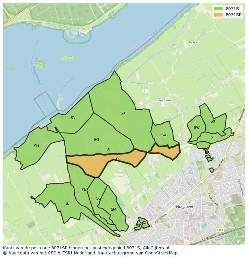 Afbeelding van het postcodegebied 8071 SP op de kaart.