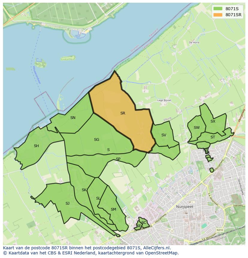 Afbeelding van het postcodegebied 8071 SR op de kaart.