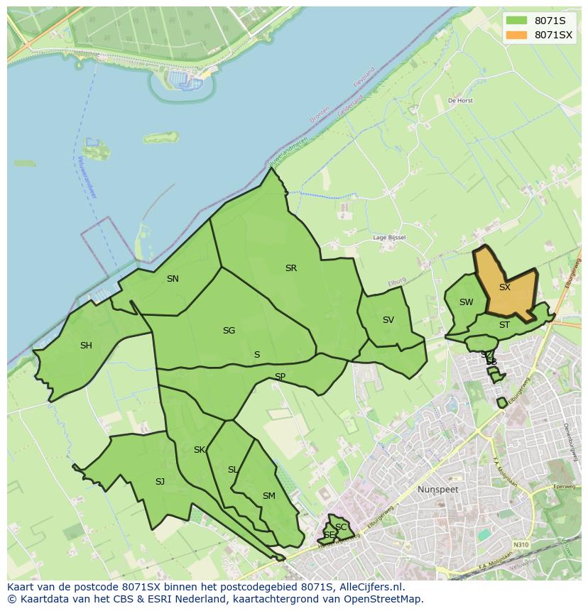 Afbeelding van het postcodegebied 8071 SX op de kaart.