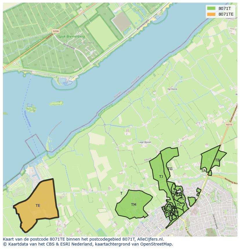 Afbeelding van het postcodegebied 8071 TE op de kaart.