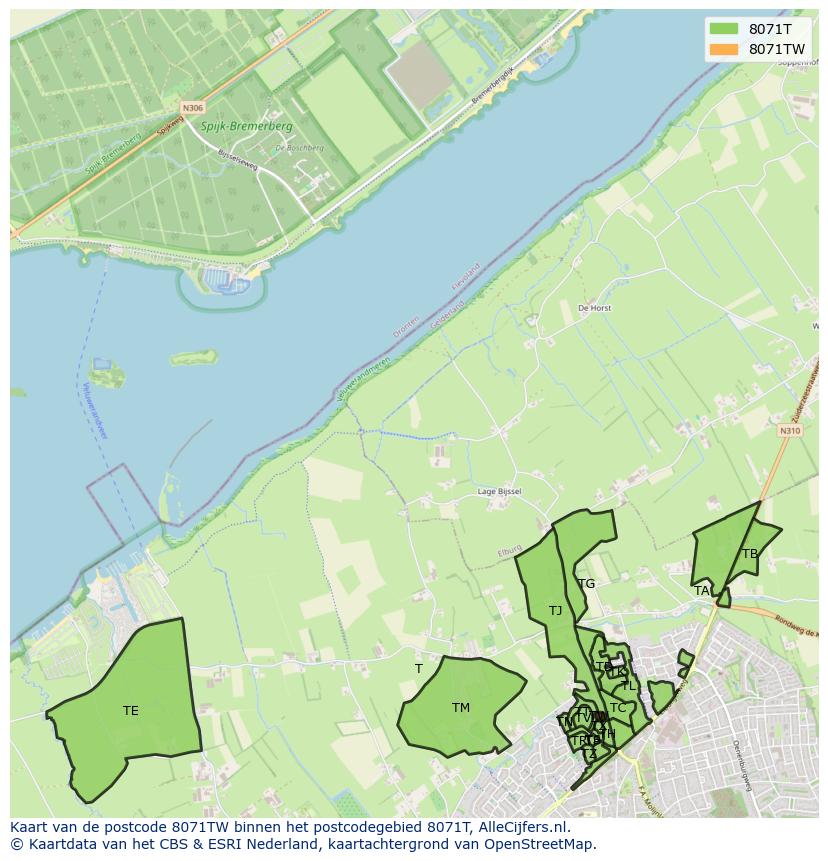 Afbeelding van het postcodegebied 8071 TW op de kaart.