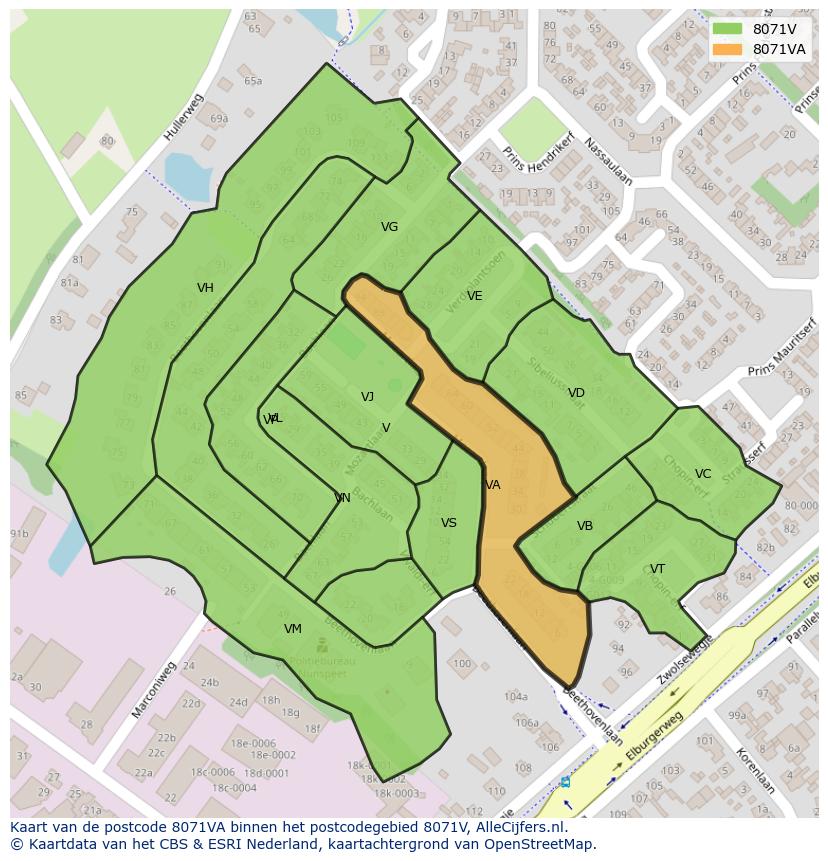 Afbeelding van het postcodegebied 8071 VA op de kaart.
