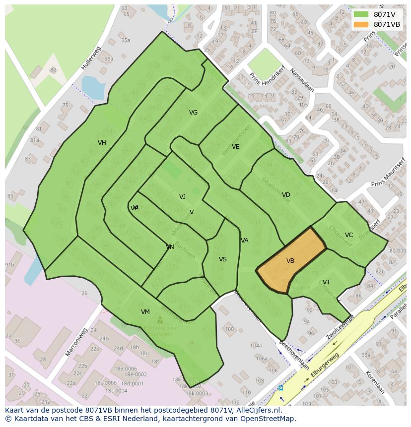 Afbeelding van het postcodegebied 8071 VB op de kaart.