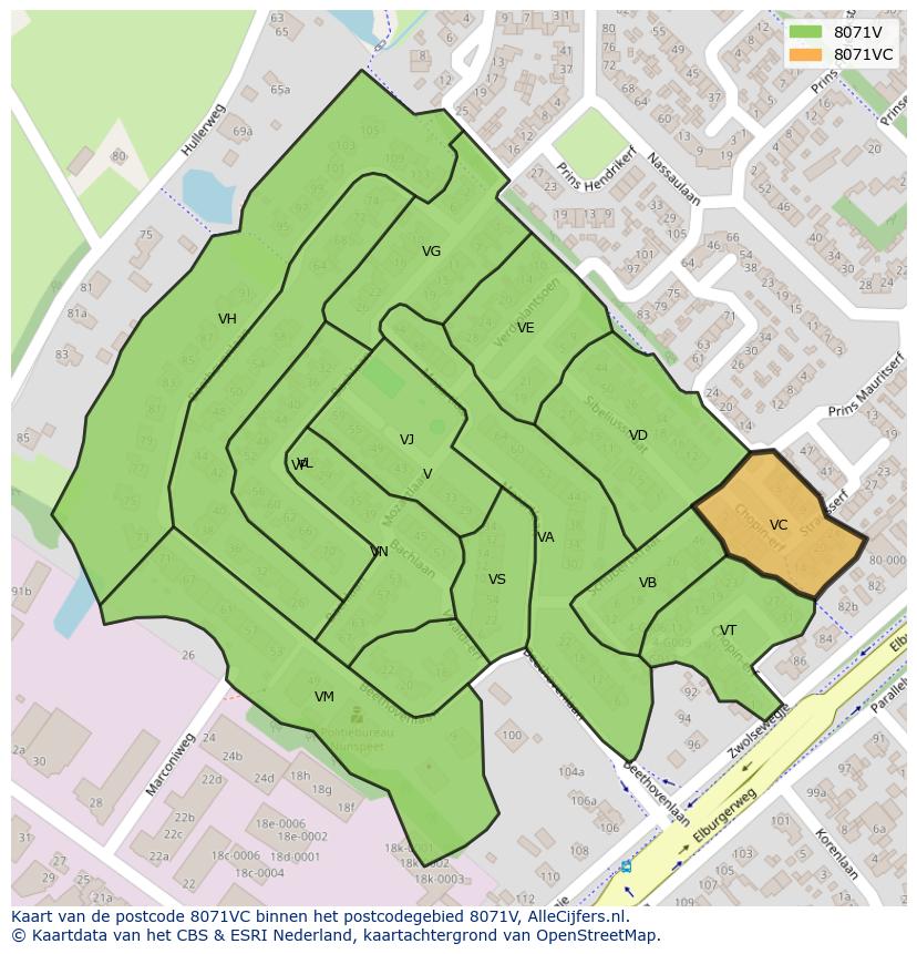 Afbeelding van het postcodegebied 8071 VC op de kaart.