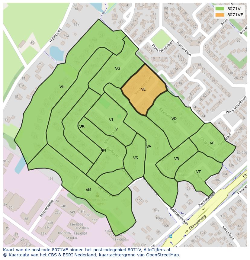 Afbeelding van het postcodegebied 8071 VE op de kaart.