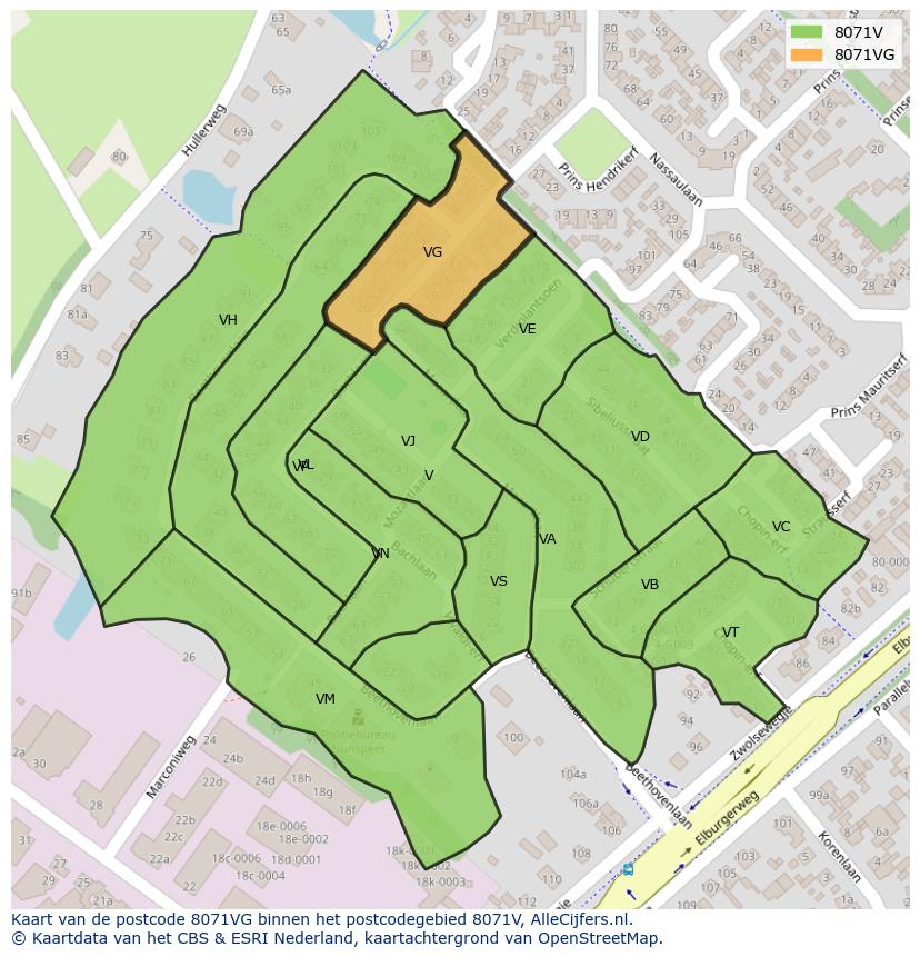 Afbeelding van het postcodegebied 8071 VG op de kaart.