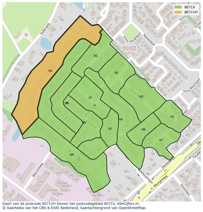 Afbeelding van het postcodegebied 8071 VH op de kaart.