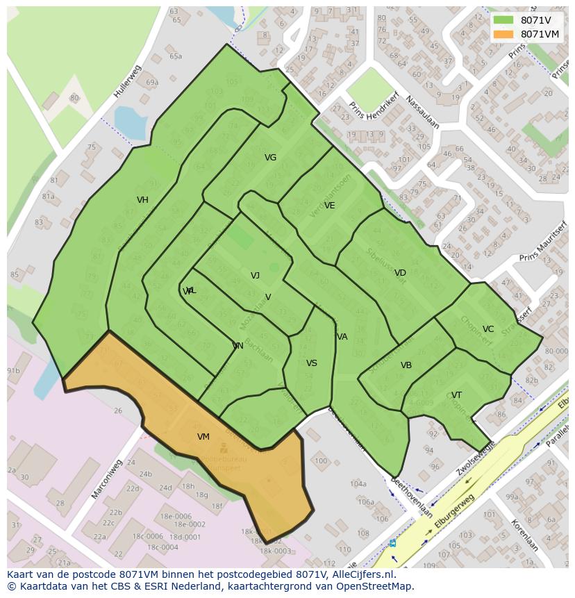 Afbeelding van het postcodegebied 8071 VM op de kaart.