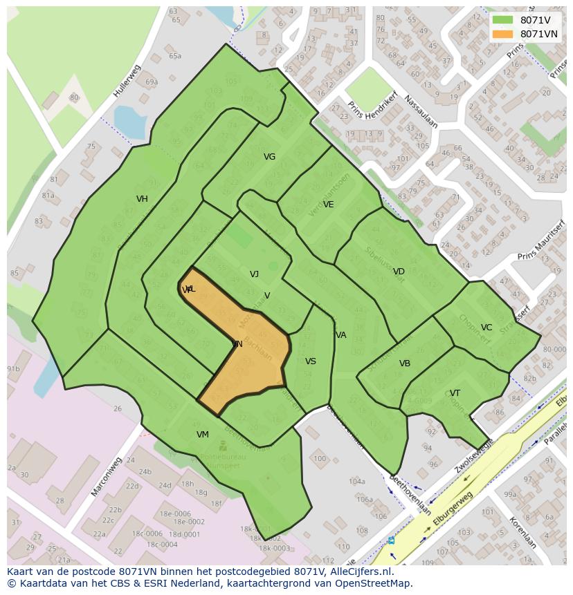 Afbeelding van het postcodegebied 8071 VN op de kaart.