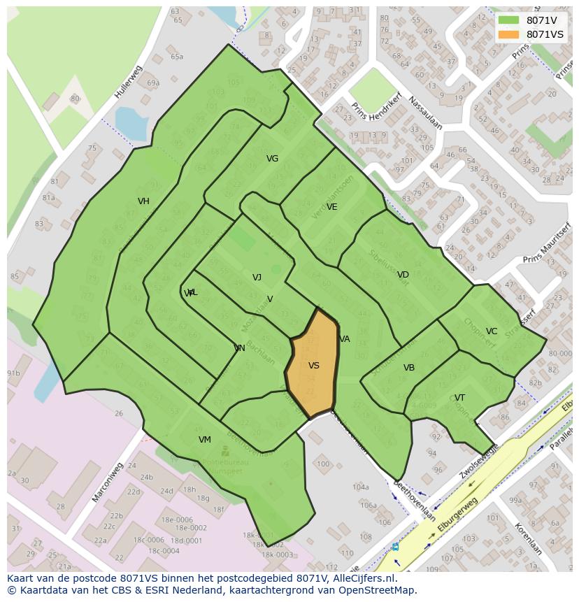 Afbeelding van het postcodegebied 8071 VS op de kaart.