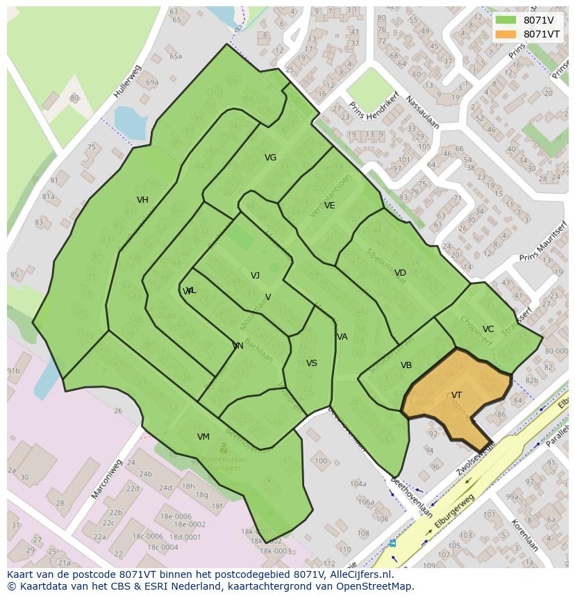 Afbeelding van het postcodegebied 8071 VT op de kaart.