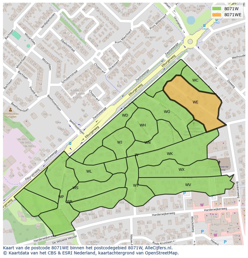 Afbeelding van het postcodegebied 8071 WE op de kaart.
