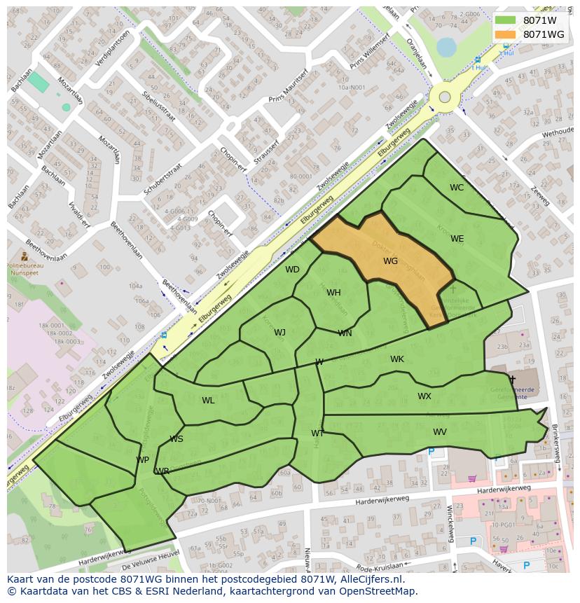 Afbeelding van het postcodegebied 8071 WG op de kaart.