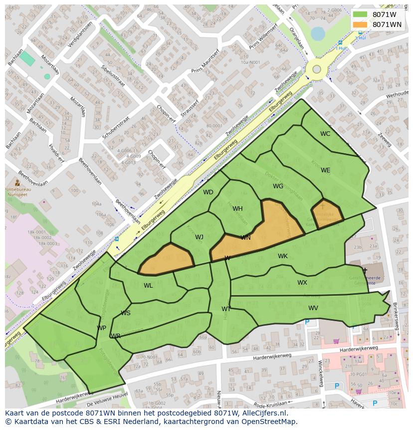 Afbeelding van het postcodegebied 8071 WN op de kaart.