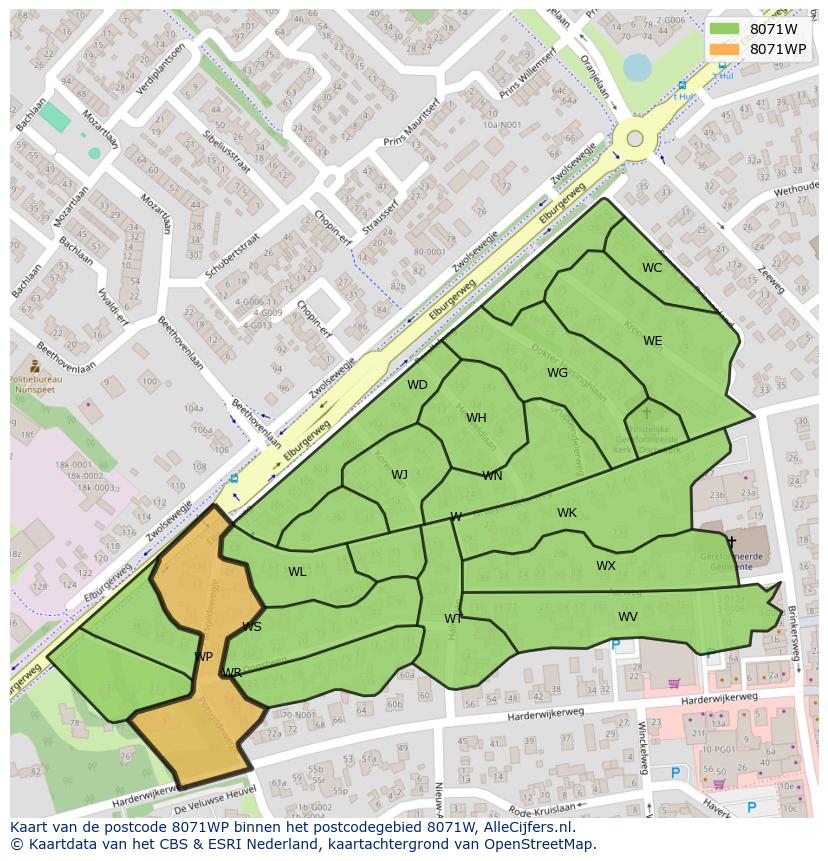 Afbeelding van het postcodegebied 8071 WP op de kaart.