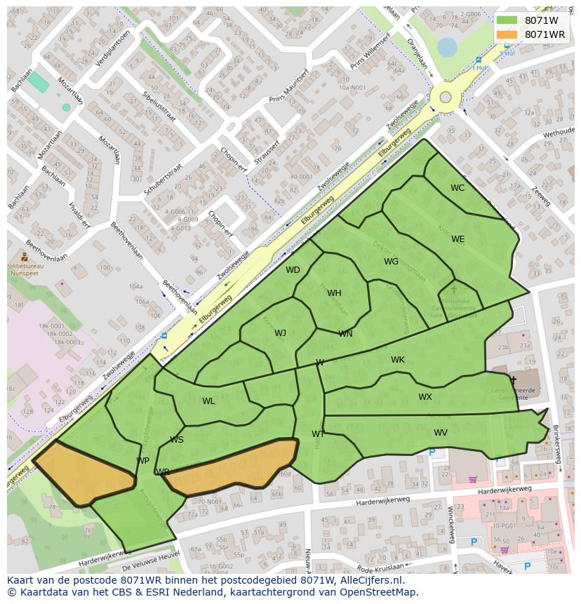 Afbeelding van het postcodegebied 8071 WR op de kaart.