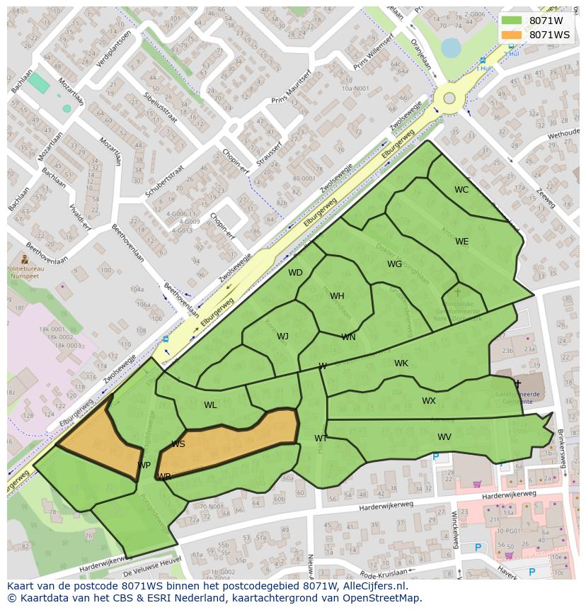Afbeelding van het postcodegebied 8071 WS op de kaart.