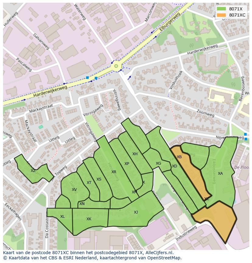 Afbeelding van het postcodegebied 8071 XC op de kaart.