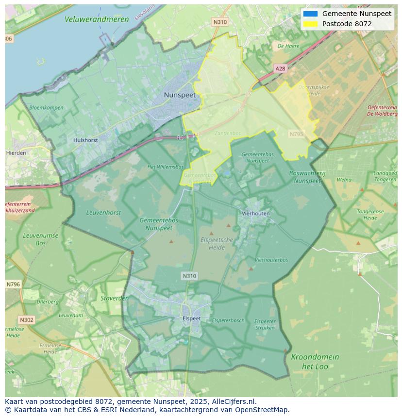 Afbeelding van het postcodegebied 8072 op de kaart.