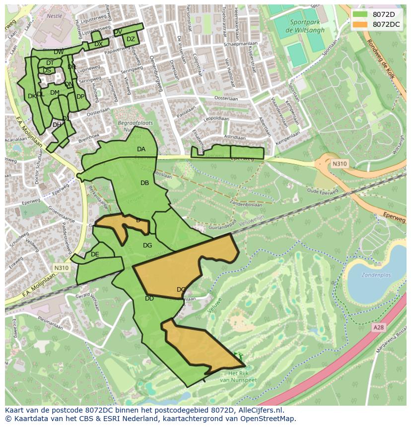 Afbeelding van het postcodegebied 8072 DC op de kaart.