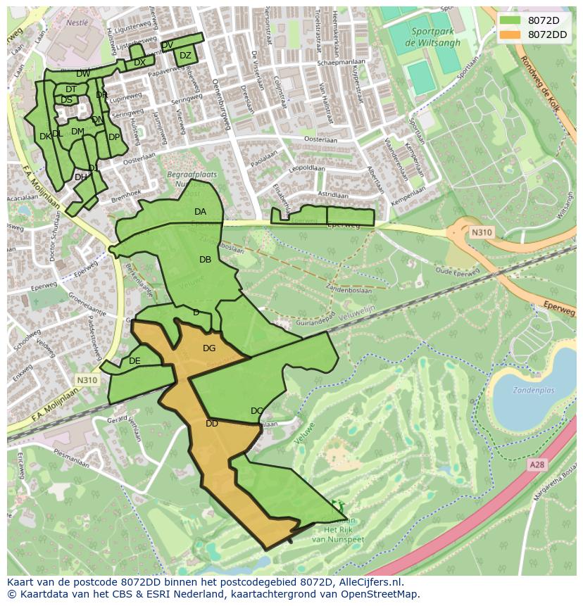 Afbeelding van het postcodegebied 8072 DD op de kaart.