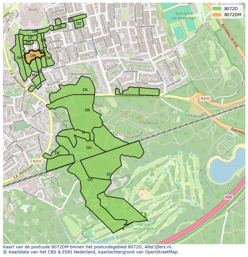 Afbeelding van het postcodegebied 8072 DM op de kaart.
