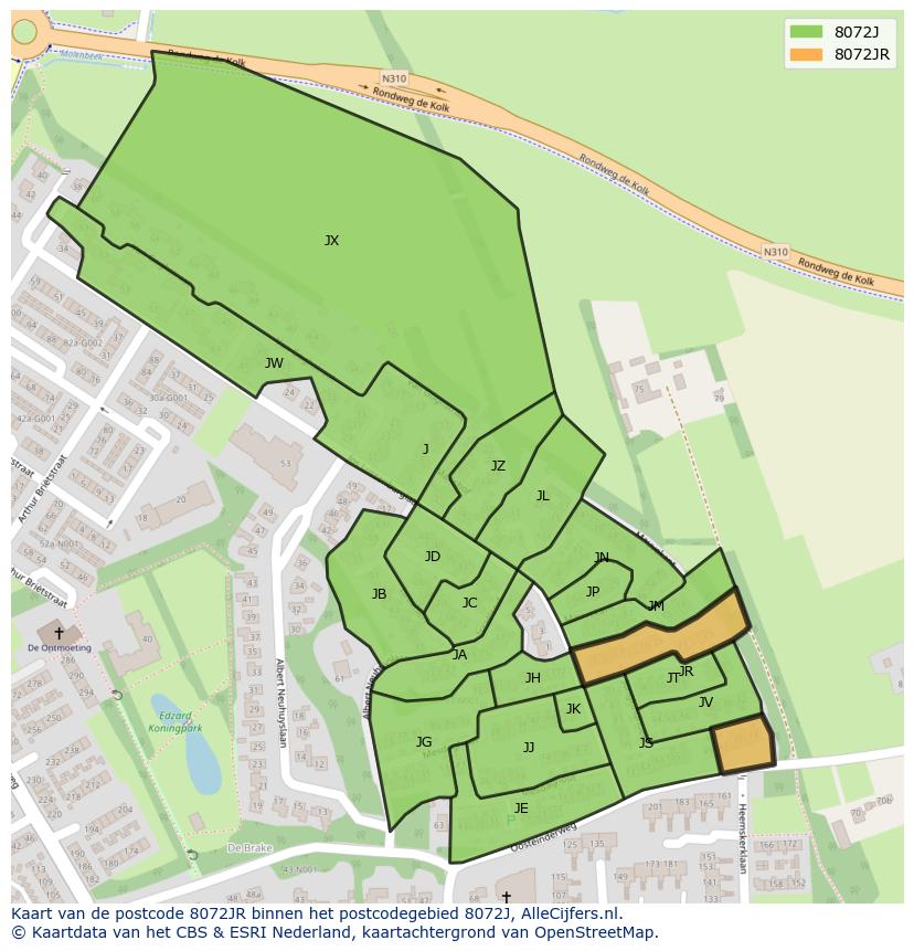Afbeelding van het postcodegebied 8072 JR op de kaart.