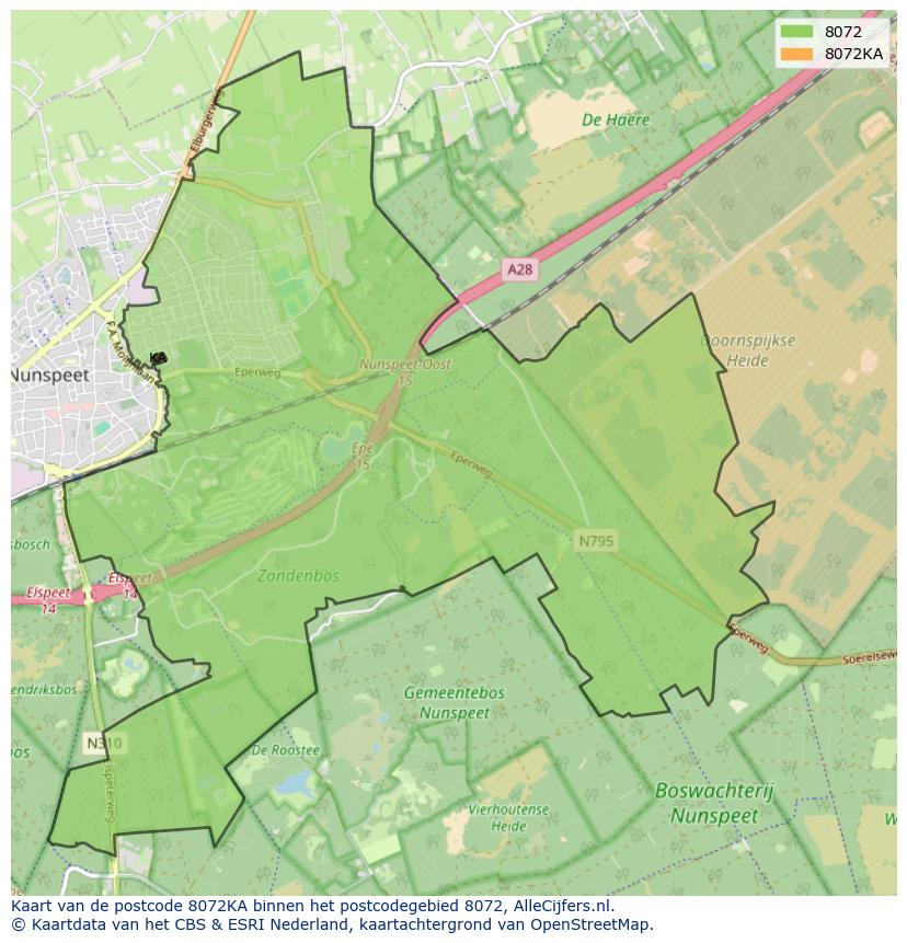 Afbeelding van het postcodegebied 8072 KA op de kaart.