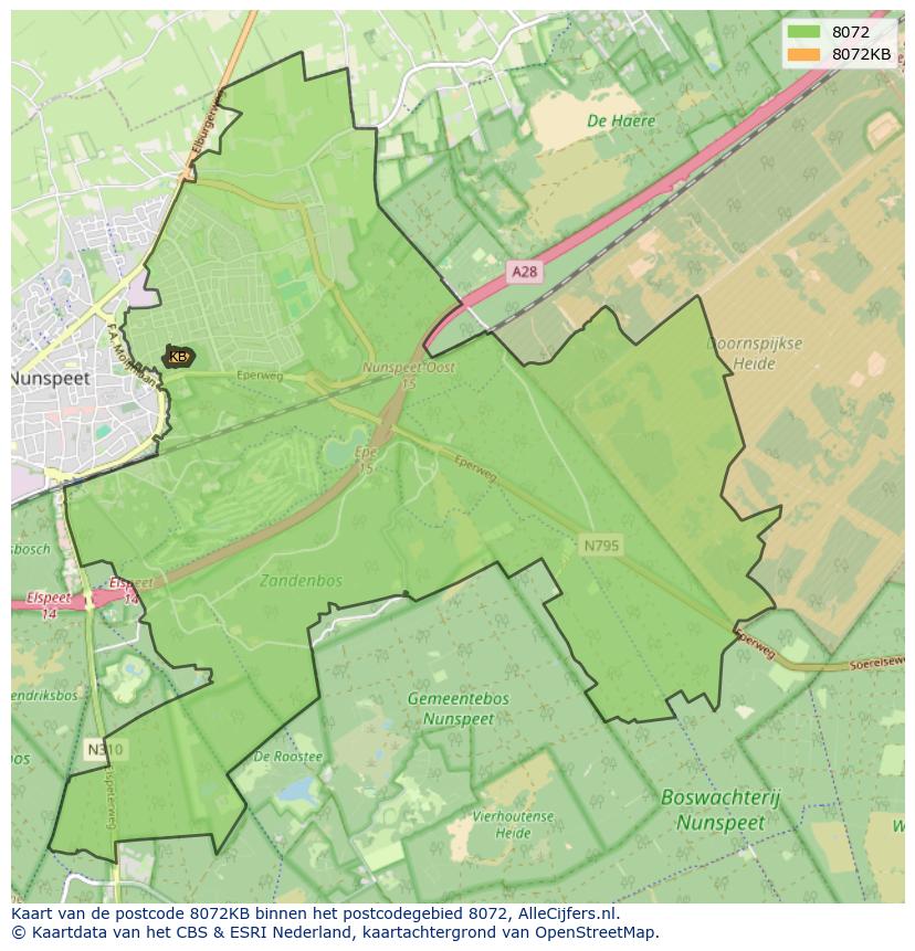 Afbeelding van het postcodegebied 8072 KB op de kaart.