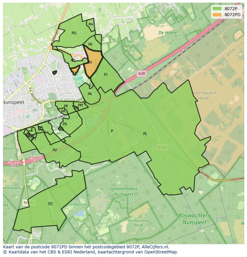 Afbeelding van het postcodegebied 8072 PD op de kaart.