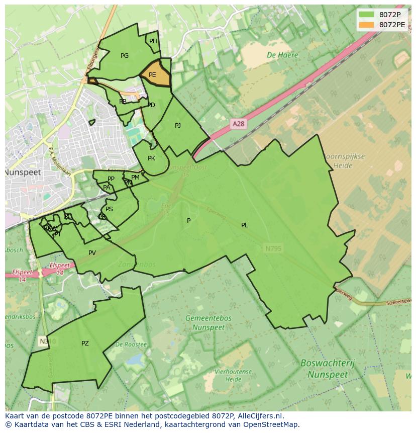 Afbeelding van het postcodegebied 8072 PE op de kaart.