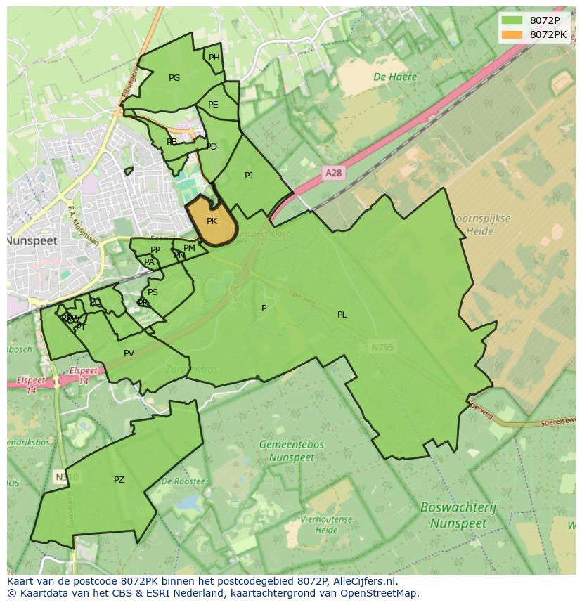 Afbeelding van het postcodegebied 8072 PK op de kaart.