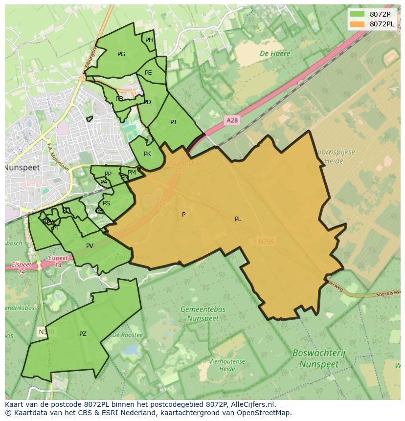Afbeelding van het postcodegebied 8072 PL op de kaart.