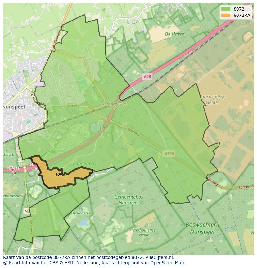 Afbeelding van het postcodegebied 8072 RA op de kaart.