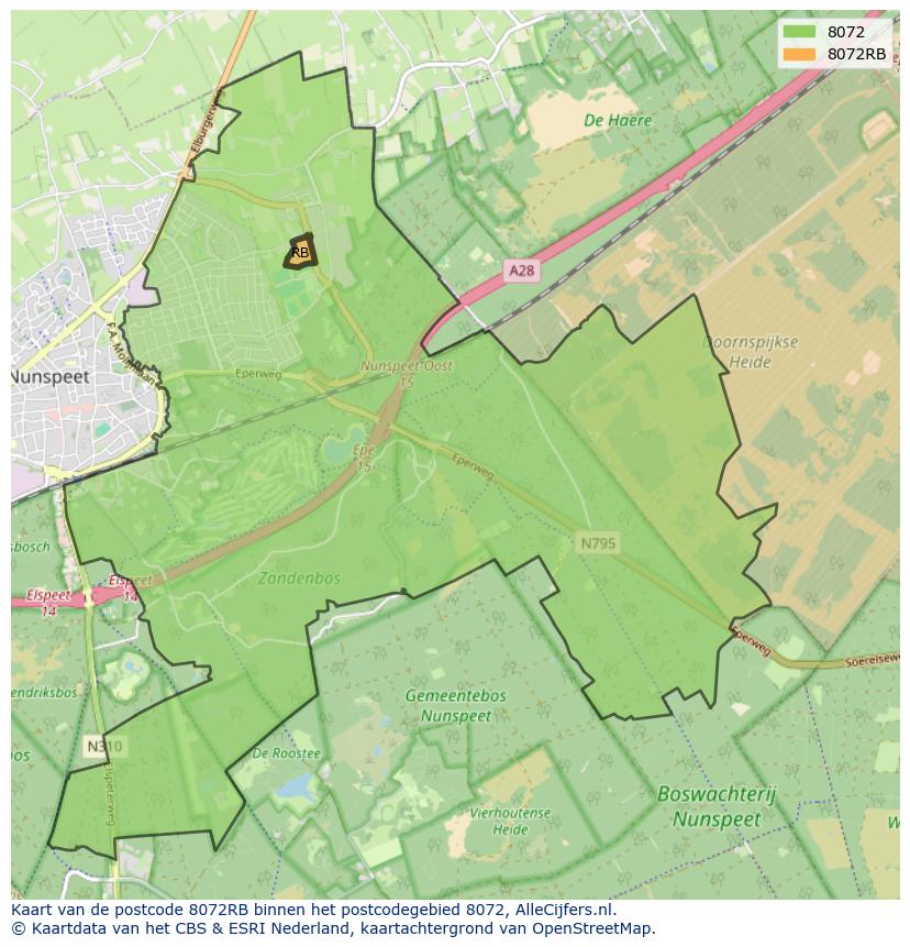 Afbeelding van het postcodegebied 8072 RB op de kaart.